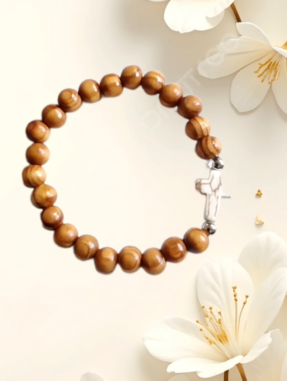 Wooden Bead Stretch Bracelet with Cross Charm NWOT